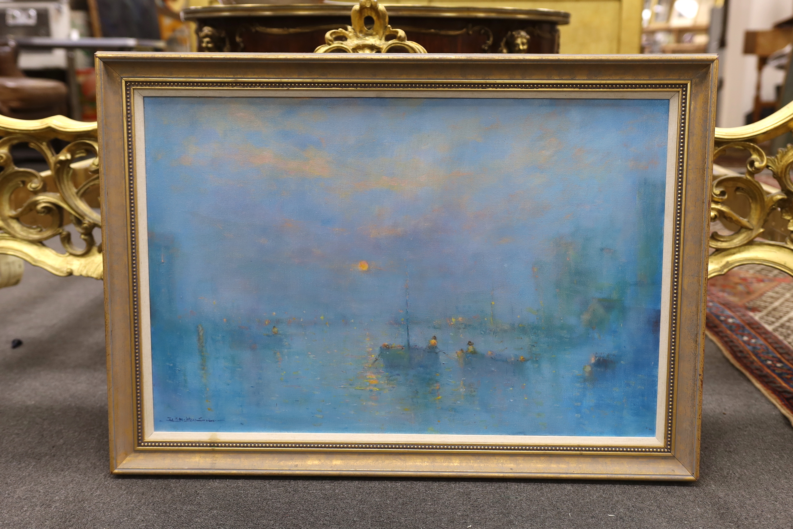 D. Orton-Smith, oil on canvas, 'Sunset, Brixham Harbour', signed and inscribed verso, 50 x 76cm